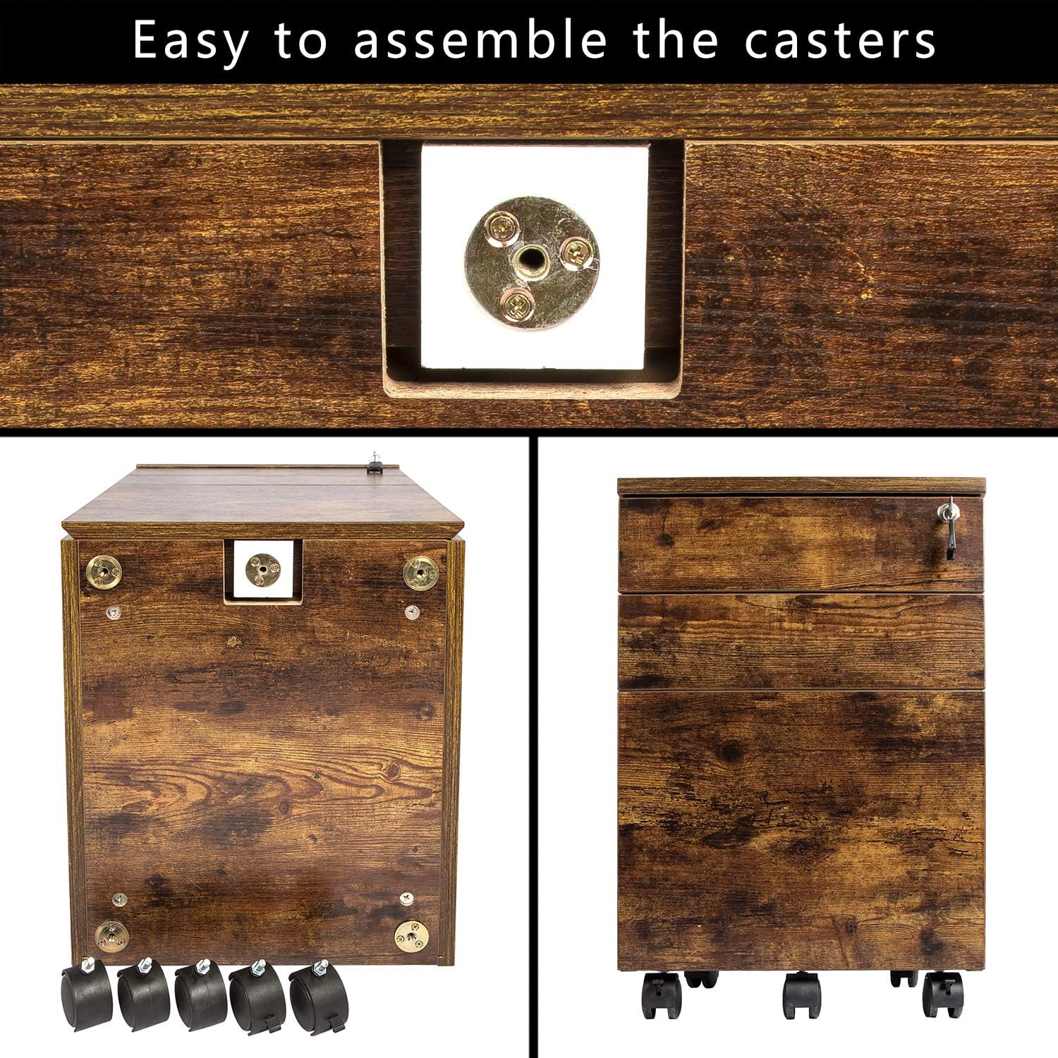 TOPSKY 3 Drawers Wood Mobile File Cabinet Fully Assembled Except Casters (Rustic Brown Letter Size) : Office Products