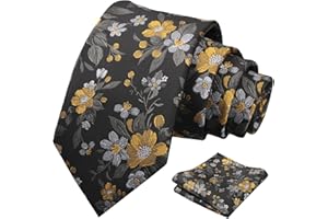 Alizeal Mens 3.15inches Colorful Leaf Floral Artistic Pattern Tie with Pocket Square