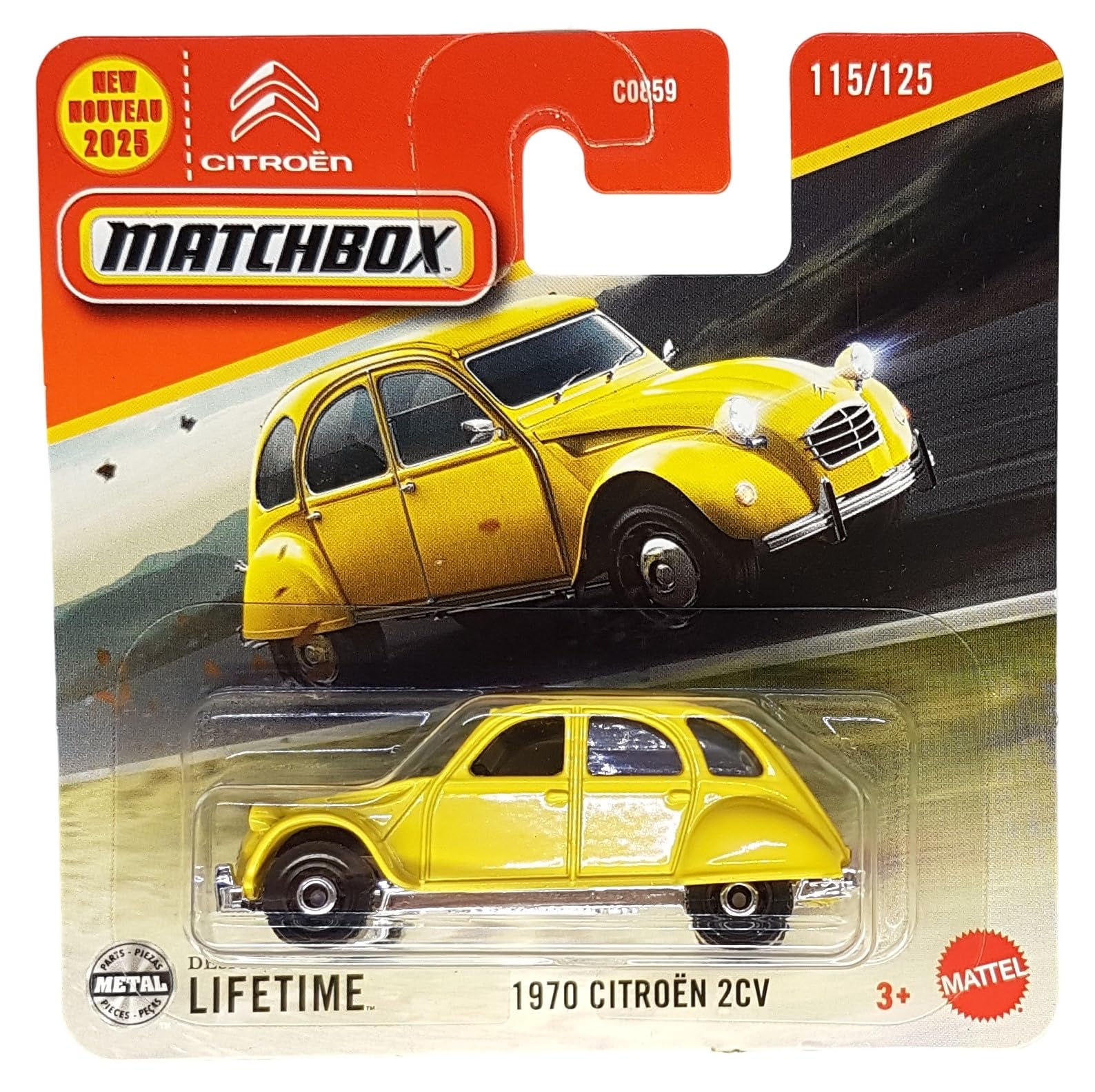 Matchbox - 1970 Citroen 2CV - MBX Road Trip 115/125 - JBR12 - Short Card - Duck Yellow - Superfast Lesney - Mattel 2025-1:64