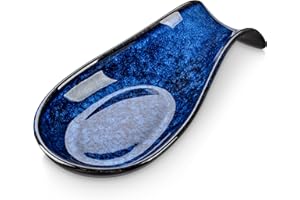 LOVECASA Spoon Rest for Stove Top, Spoon Holder Stoneware Utensil Rest 9 Inch Spatula Holder, Cooking Spoon Holder for Kitchen Counter, Blue Spoon Rests