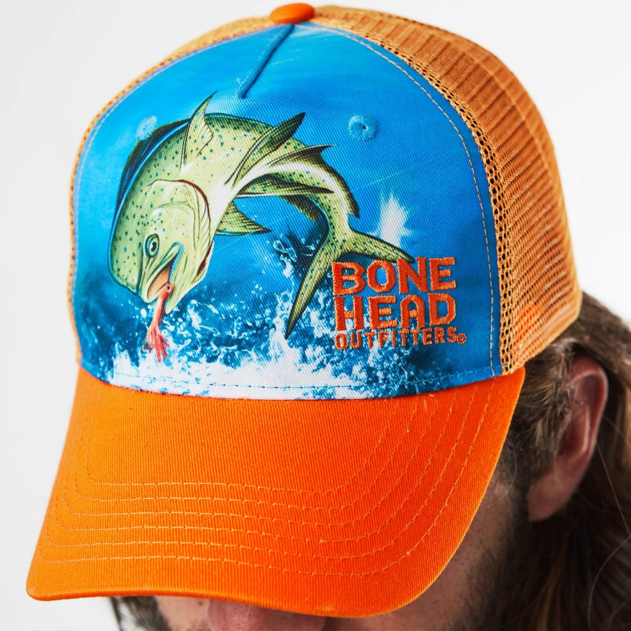 Bone Head Outfitters Dolphin Splash Trucker Hat Orange Fishing Snap Closure Cap At Amazon Men S Clothing Store