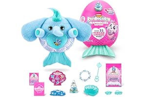 Rainbocorns Mermaidcorn (Elephant) by ZURU, Collectible Plush, Mermaid Surprises, Cuddle Plush Stuffed Animal, Surprise Egg, Stickers, Magic Sands & Bubble Mixture, for Girls 3+ Up