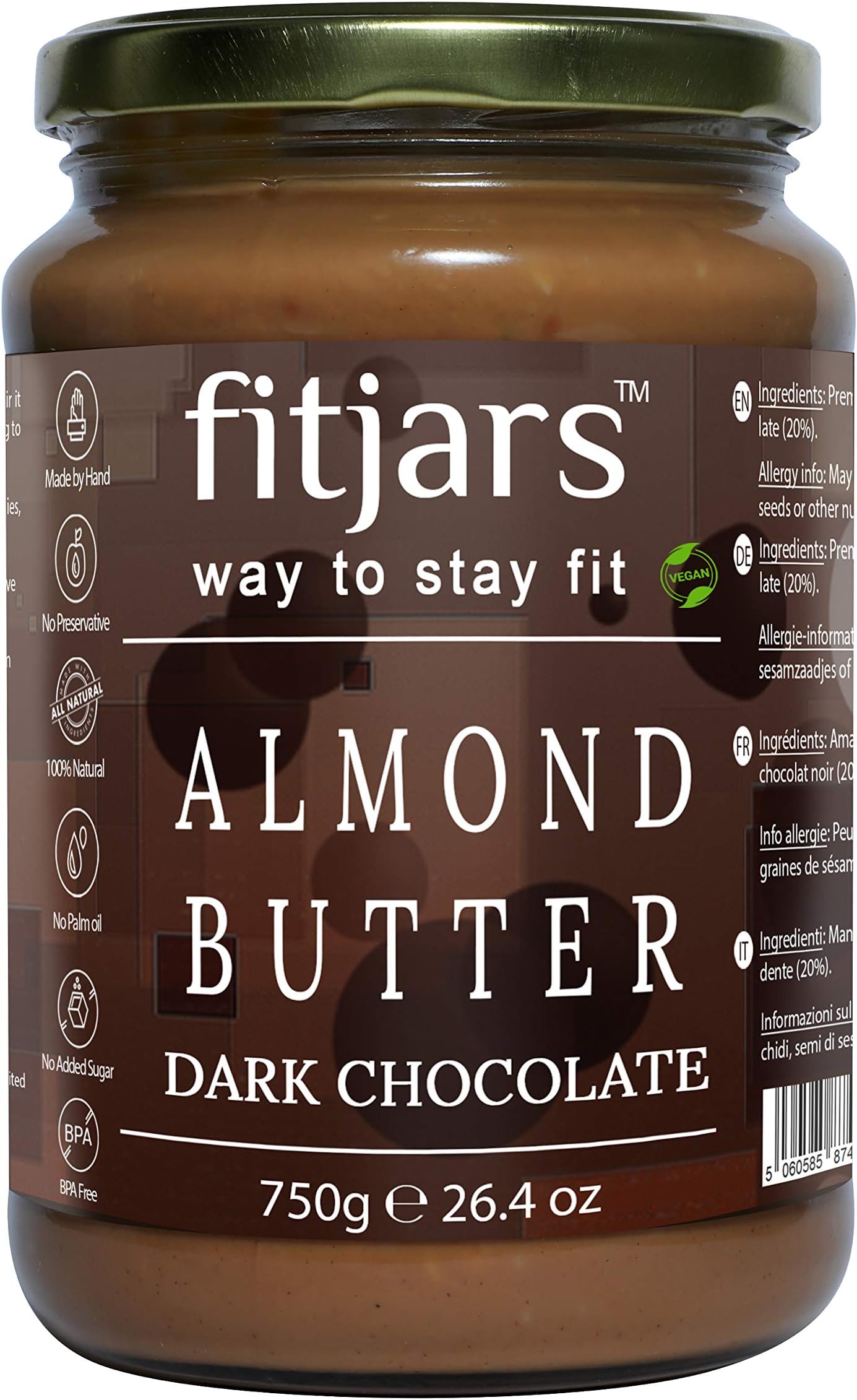 FITJARS Almond Butter with Dark Chocolate, 750 gm (Almond Butter 80%, Dark Chocolate 20%) Immuntiy Booster/Natural Butters) Diwalii festival offers,Diwali offer
