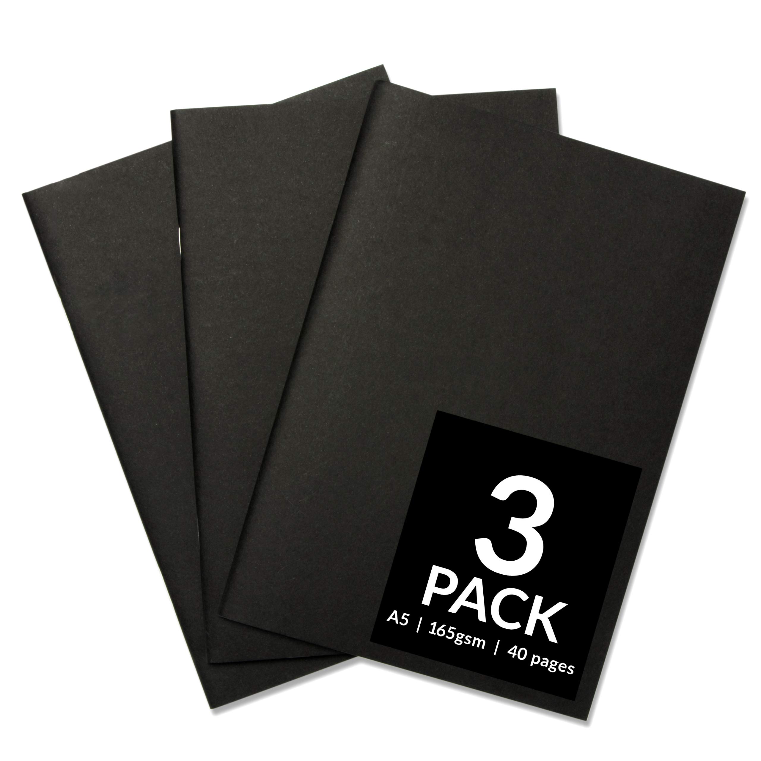 ARTISTIK Black A5 Sketchbook with Soft Cover – 40-Pages Staple-Bound Sketch Book with 165 GSM White Cartridge Paper & Drawing Pad for Mixed Media Use (Pack of 3)