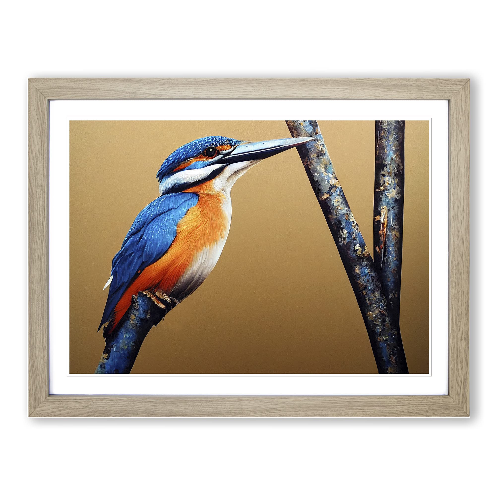 Bewitching Kingfisher Bird Framed Print | A4 Oak Framed Wall Art | Ready to Hang | Modern Nature Picture | Living Room Bedroom Lounge Office