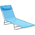 Outsunny Folding Chaise Lounge Pool Chairs, Outdoor Sun Tanning Chairs with Pillow, Reclining Back, Steel Frame & Breathable Mesh for Beach, Yard, Patio, Blue