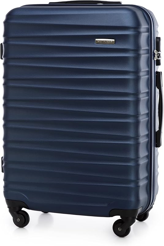 Valise de Voyage Set de 4 valises Valise à roulettes Bagages à Main ABS 4 roulettes pivotantes Serrure à Combinaison Poignée télescopique Groove Line Bleu Marine Air France/Easyjet