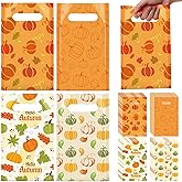 Epakh 48 Pcs Thanksgiving Fall Plastic Gift Bags Bulk 9.8" x 6.3" Autumn Maple Leaves Pumpkin Candy Goodie Treat Bag with Handle for Fall Autumn Harvest Thanksgiving Party Favor Supplies (Pumpkin)