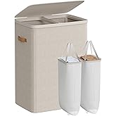 SONGMICS Laundry Basket, 44.9 Gal. Laundry Hamper, 2 Compartments, Easy Assembly, with Lid and Handles, Removable Liners, 22 