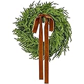 Christmas Wreaths for Front Door 22 Inch Real Tounch Artificial Green Pine Wreath with Velvet Bows for Table Wall Window Indoor Outdoor Winter Holiday Xmas Greenery Decoration (Norfolk)