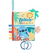 Kids Preferred Disney Baby Lilo & Stitch Sees Color Soft Book, On-The-Go Sensory Books for Babies with Crinkle Pages, Ribbons, Rings, Stroller Hook