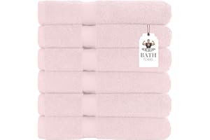 HERCULEAN Premium Bath Towels 24 x 48 Pack of 6 | Quick Dry and Highly Absorbent | 100% Cotton Terry Towels for Bathroom - Perfect for Shower - Pool and Spa - Luxury Soft Towels - Light Pink