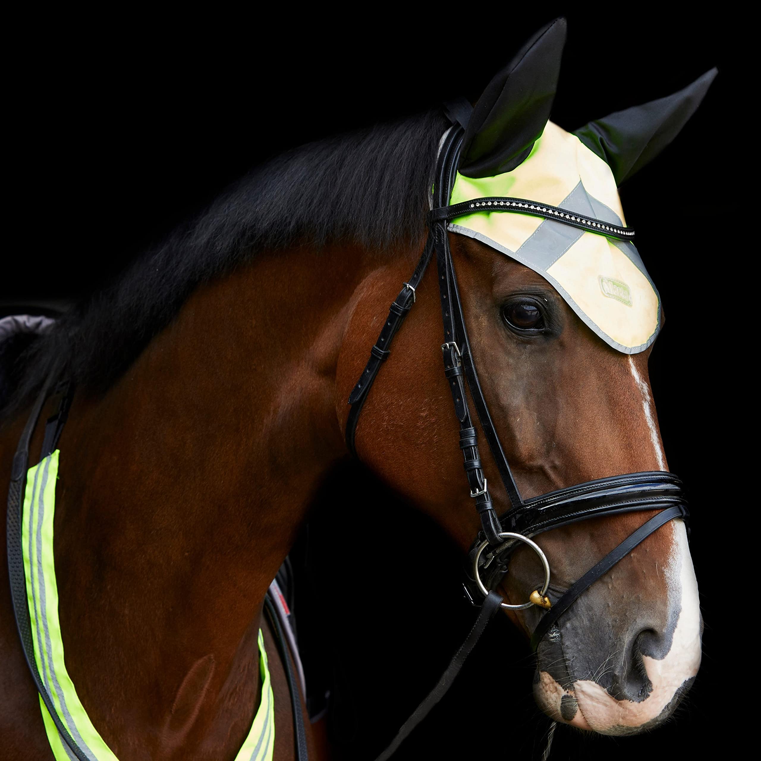Masta Hi Vis Fly Veil for Horses | Equestrian High Visibility Reflective Ear Bonnet for Cob Full Pony Horse | Lightweight & Breathable Comfortable Fabric | Yellow, Size COB