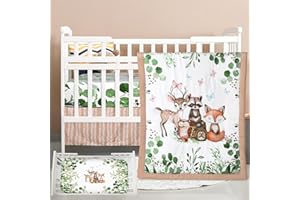 Hahafelt 3 Pcs Baby Crib Bedding Set Safari Animals Dinosaurs Bear Woodland Animals Jungle Crib Set Includes Quilt, Fitted Sh