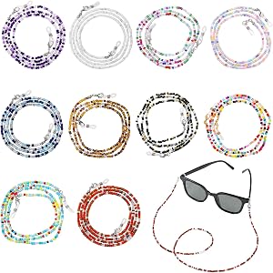 10 Pack Beaded Eyeglass Chains, Colorful Glasses Chain with Anti-Slip Loops | Stylish Glasses Necklace around Neck for Women