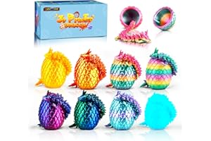 Cybermaker 8pcs 3D Printed Dragon Egg Toys, Christmas Stocking Stuffers for Kids Boys, Cool Stuff for Boy Articulated Crystal 3D Printer Dragon Animal Toy for Boys Kid Teens 5-7 8-12
