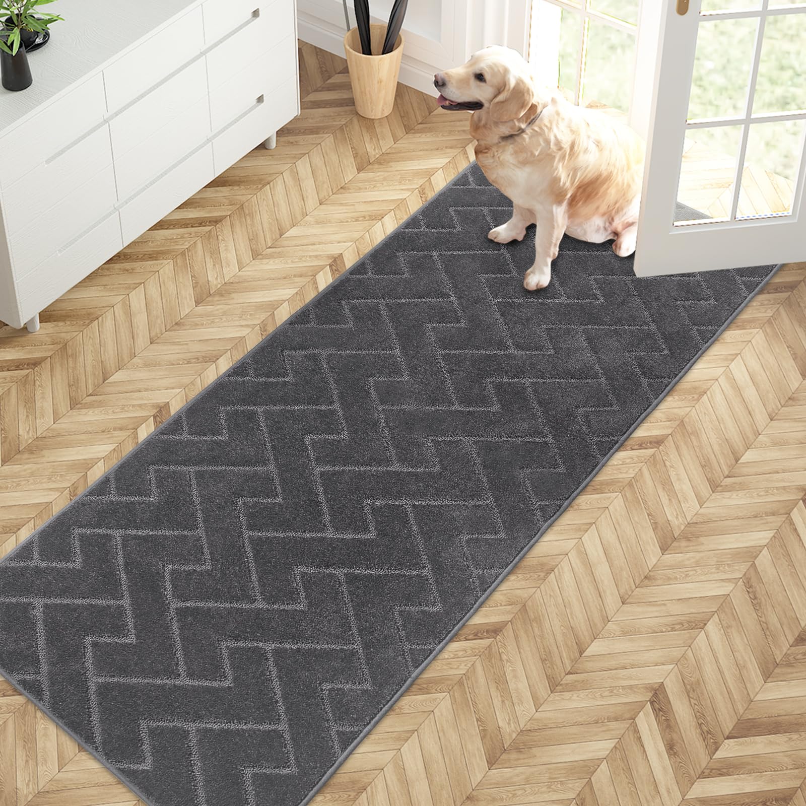 Photo 1 of PURRUGS Dirt Trapping Door Mat 32" x 70", Non-Slip Machine Washable Entry Rug, Shoe Scraper, Dog Doormat, Super Absorbent Welcome Mat for Front & Back Door, Muddy Wet Shoes & Paws, Grey