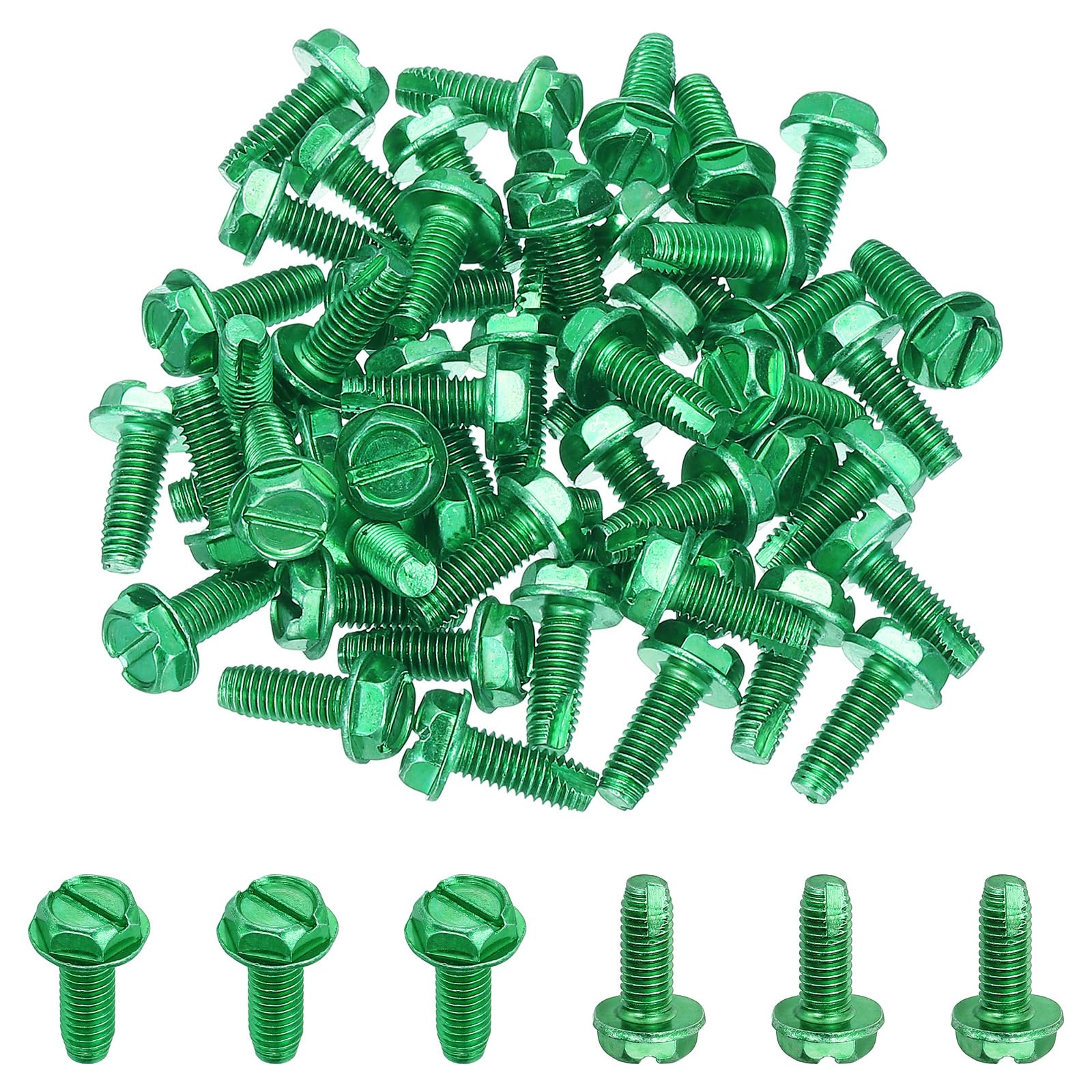 PATIKIL 10-32 x 1/2 Inch Self Tapping Ground Screws, 200 Pack Green Grounding Hex Flanged Head for Electrical Junction Boxes, Metal Outlet and Switch Boxes