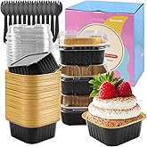 60pcs Mini Cake Pans & Loaf Pans with Lids - Disposable 5oz Square Aluminum Foil Baking Cups for Cheesecakes and Mini Cakes(Black)