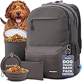 Rubyloo Dog Travel Backpack for Supplies - Dog Diaper Bag with Travel Bowls | 2 BPA-Free Bowls; Food Container &amp; Treat Pouch; Placemat; Laptop Sleeve; Poop Bag Dispenser, Hiking, Camping &amp; Road Trips