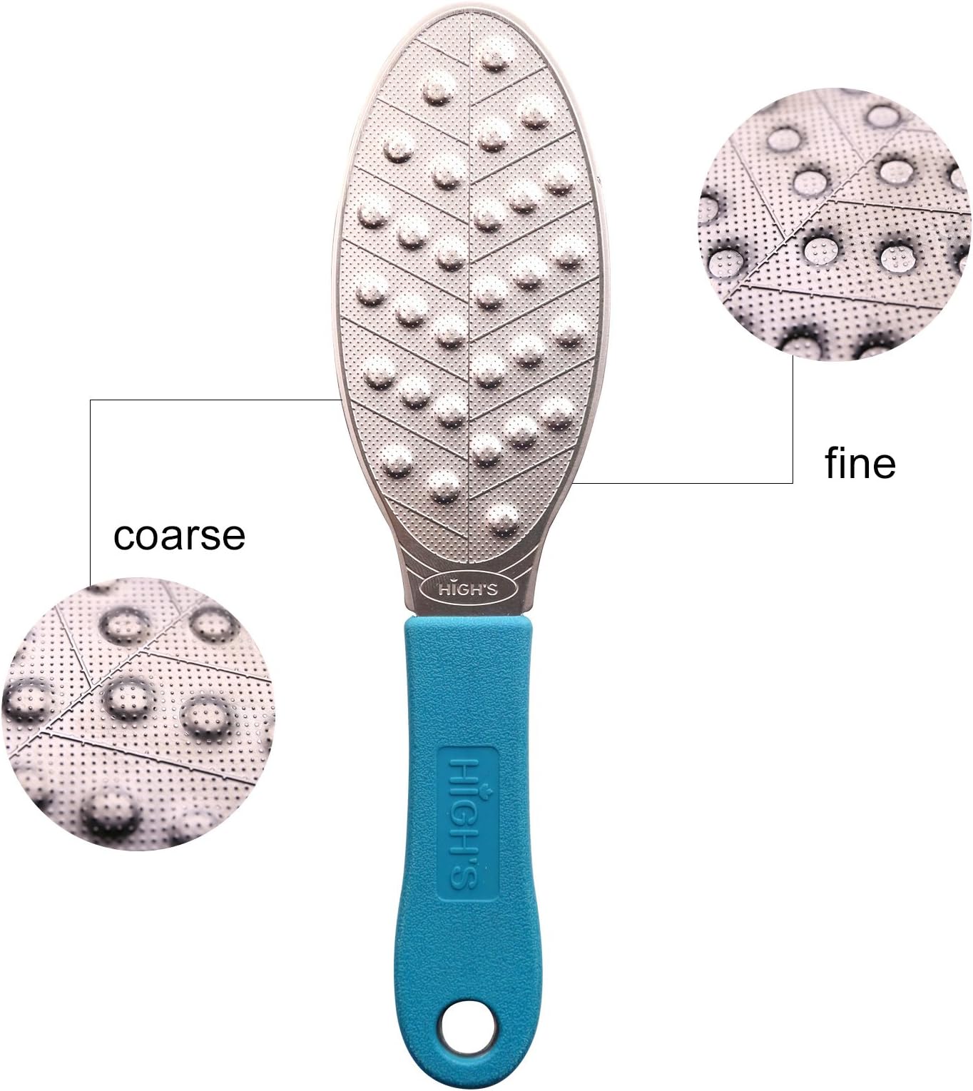 HIGH'S Eteching Stainless Steel Pedicure Tool Foot Rasp Foot Care Callus Remover Foot File with Detachable Rubber Handle, Magic Dots