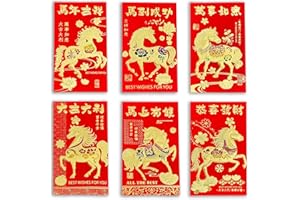 36Pcs Chinese New Year Red Envelopes 2026, Lunar New Year of The Horse Envelopes with 6 Unique Gold Embossed Designs, Lucky M