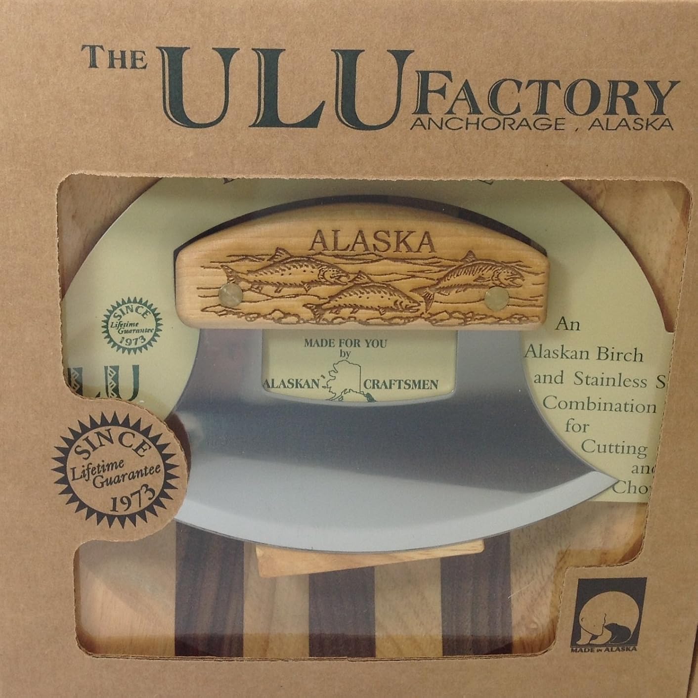 The Cutting Boards Ulu Factory Alaska Ulu Birch Walnut Stripe Wood