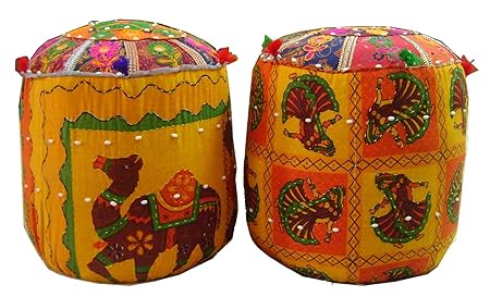 SAARTHI Fabric Ottoman for Drawing Bed and Living Room, Multicolour, 15x15x15-inches (Set of 2)