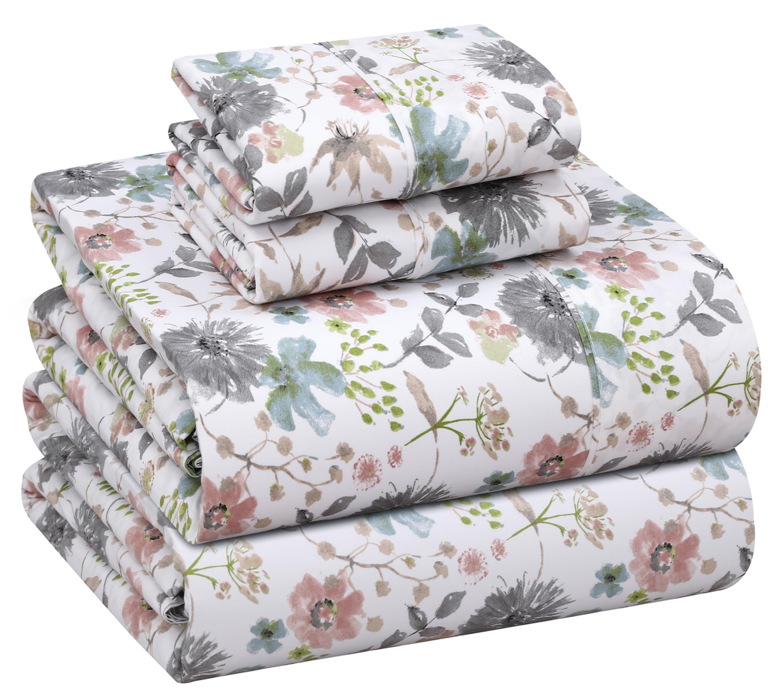 RUVANTI 100% Cotton Percale Sheets California King, Dandelion Field