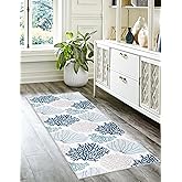 Coastal Runner Rug Beach Hallway Rugs Non-Slip Nautical Coral Machine Washable Rugs Modern Floor Carpet for Kitchen Bathroom 