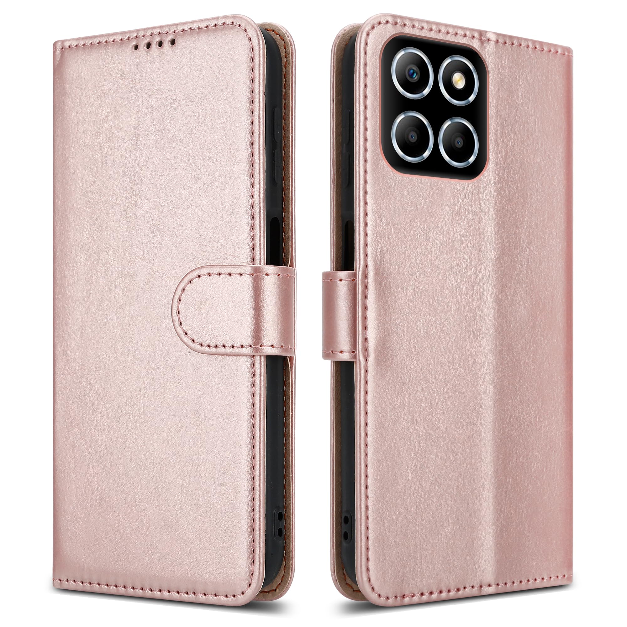 PIXFAB For Honor X6A Leather Phone Case, Magnetic Closure Full Protection Book Folio Design, Wallet Case Cover [Card Slots] and [Kickstand] For Honor X6A - Rose Gold