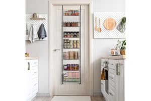 Over the Door Pantry Organizer Rack, 7 Tier Over The Door Rack Organizer, Heavy-Duty Metal Pantry Organizer Hanging Storage D