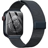 EPULY Compatible with Apple Watch Band 38mm 40mm 41mm 42mm Series 10 11, Stainless Steel Mesh Loop Magnetic Clasp Bands for iWatch Series 9 8 7 6 5 4 SE3 2 Women Men - 42/41/40/38mm Midnight