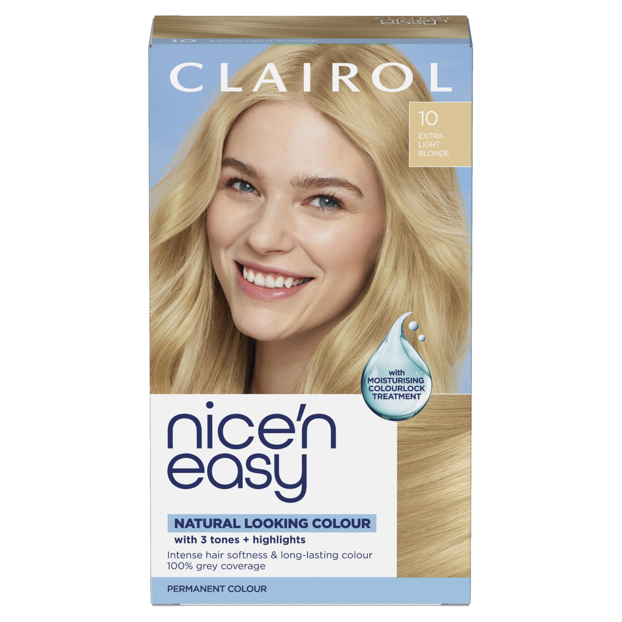 Clairol Nice'n Easy Crème, Natural Looking Oil Infused Permanent Hair Dye, 10 Extra Light Blonde