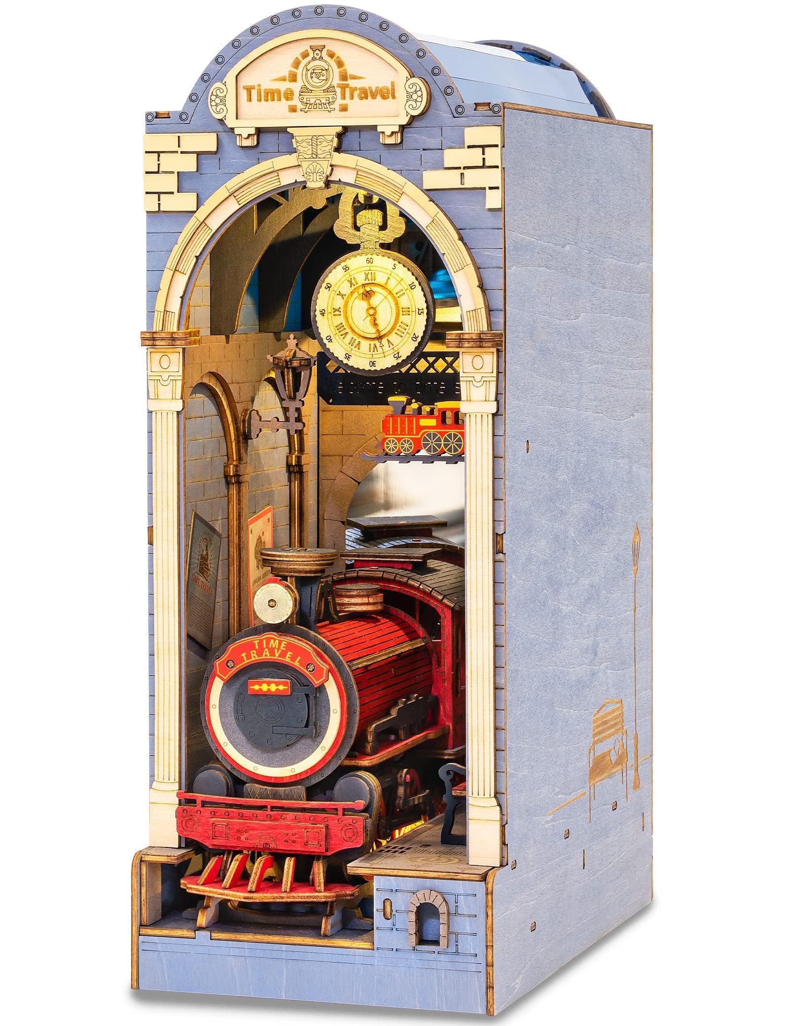 ROWOOD Book Nook Kit, DIY Dollhouse Booknook for Bookshelf Bookends Decor, 3D Wooden Puzzle Model Building Kit for Christmas