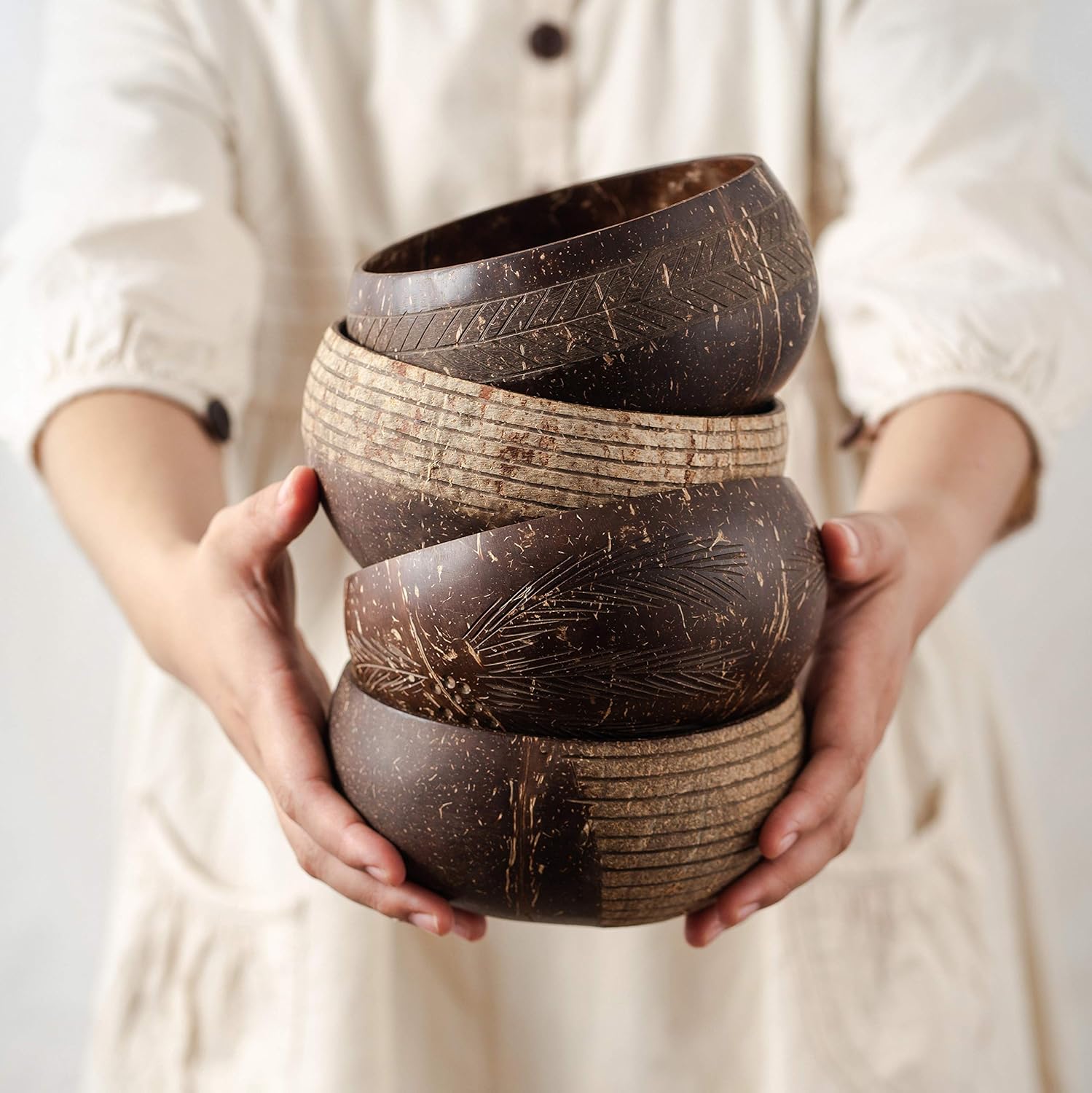 Jungle Culture® Set of 2 Coconut Bowls & Spoons • Organic Wooden Bowls Polished with Coconut Oil - Image 4