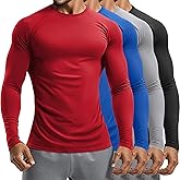 August Alley 4 Pack Mens Long Sleeve Compression Shirts Crew Neck Workout Tight Tops Athletic Base Layer Undershirts