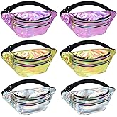 6 Pack Holographic Neon Fanny Packs for Women, Colorful Sport Waist Bag Pack with Adjustable Belt, 80s 90s Shiny Waist Bag Metallic Color Sport Waistbags Shiny Waist Pack