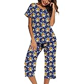 ENJOYNIGHT Womens Pajama Sets Cotton Summer Pjs Tops with Capri Pants Sleepwear