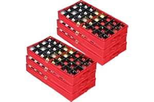 Nosiny 6 Pack Red Christmas Ornament Storage Container 25.2 x 12.6 x 3.35 Inch Ornament Tray Organizer Boxes with Dividers Transparent Top Zipper Closure and Handles for 192 Holiday Fragile Ornament