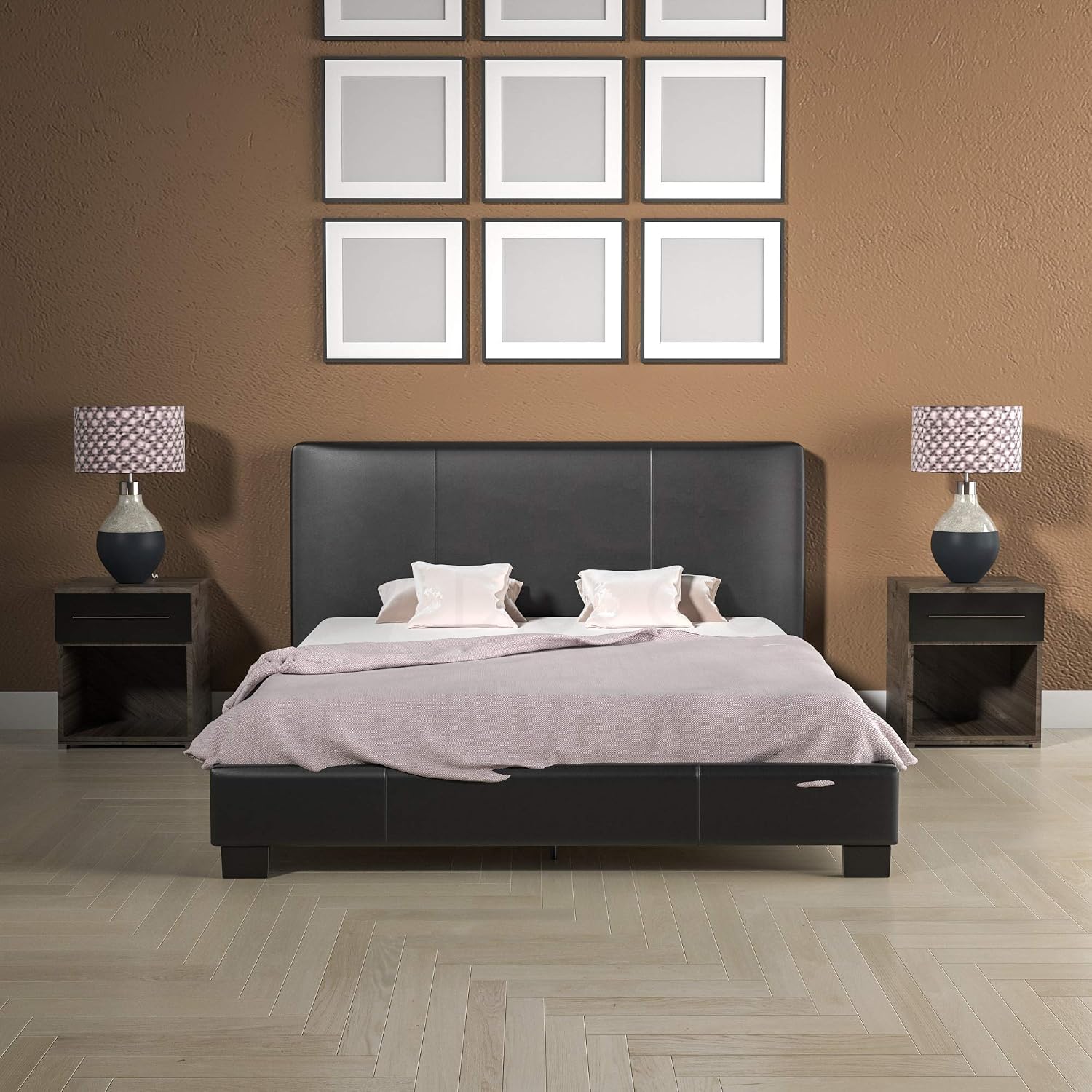 Vida Designs Lisbon Double Bed, 4Ft6 Bed Frame Upholstered Faux Leather Headboard Low Foot End Bedroom Furniture - Image 3