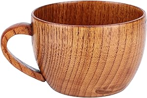 Wooden Cup, 9 X 6.5cm/3.5 X 2.6in Natural Ziziphus Jujube Wood Tea Cup Coffee Beer Breakfast Milk Mug with Handle for Househo