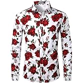 ZEROYAA Men's Fashion Urban Design 3D Printed Slim Fit Long Sleeve Button Up Dress Shirts