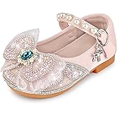 Qimaoo Toddler Girls Dress Shoes Princess Shoes Low Heels Girls Mary Jane for Wedding Party, 11 Little Kid (Pink)