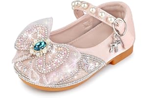Qimaoo Girls Dress Shoes Mary Jane Princess Shoes Girls' Flats Glitter Low Heels Flower Wedding Party Footwear for Toddler Little/Big Kid