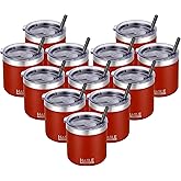 HASLE OUTFITTERS 10oz Insulated Tumblers with Lid and Straw,Stainless Steel Tumbler Travel Coffee Mug,Double Wall Reusable Tumbler Cup for Iced and Hot Drinks(Red,12 Pack