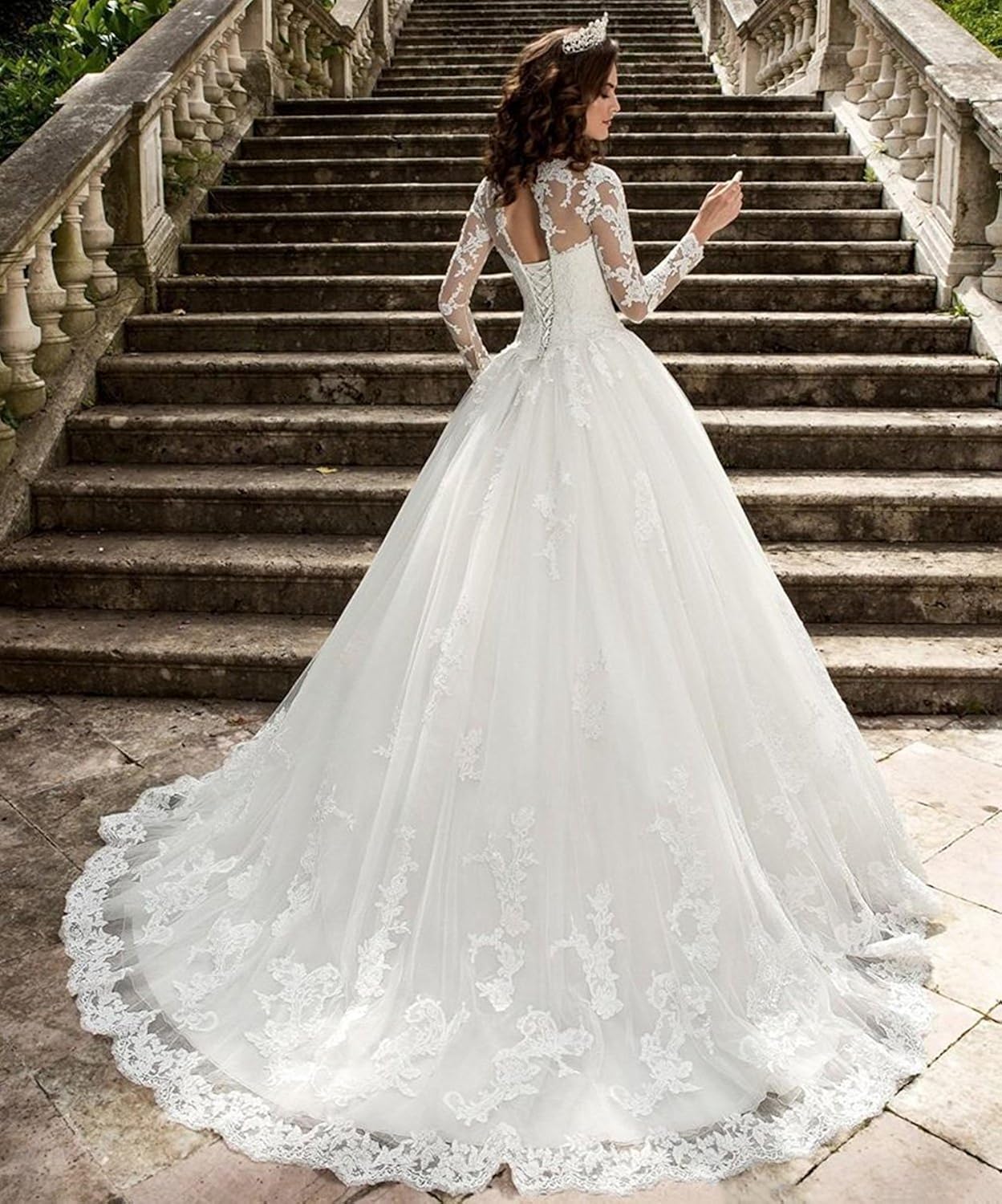 Hotgirls Spitze Appliques Lange Hochzeitskleider Mit Hulsen Schnuren Sich Oben Brautkleid Amazon De Bekleidung