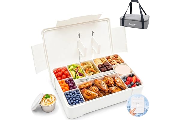 HUGABOW Portable Snackle Box Container with Ice Pack & Insulated Bag, Dishwasher Safe, 9-11 Adjustable Compartments, Charcute