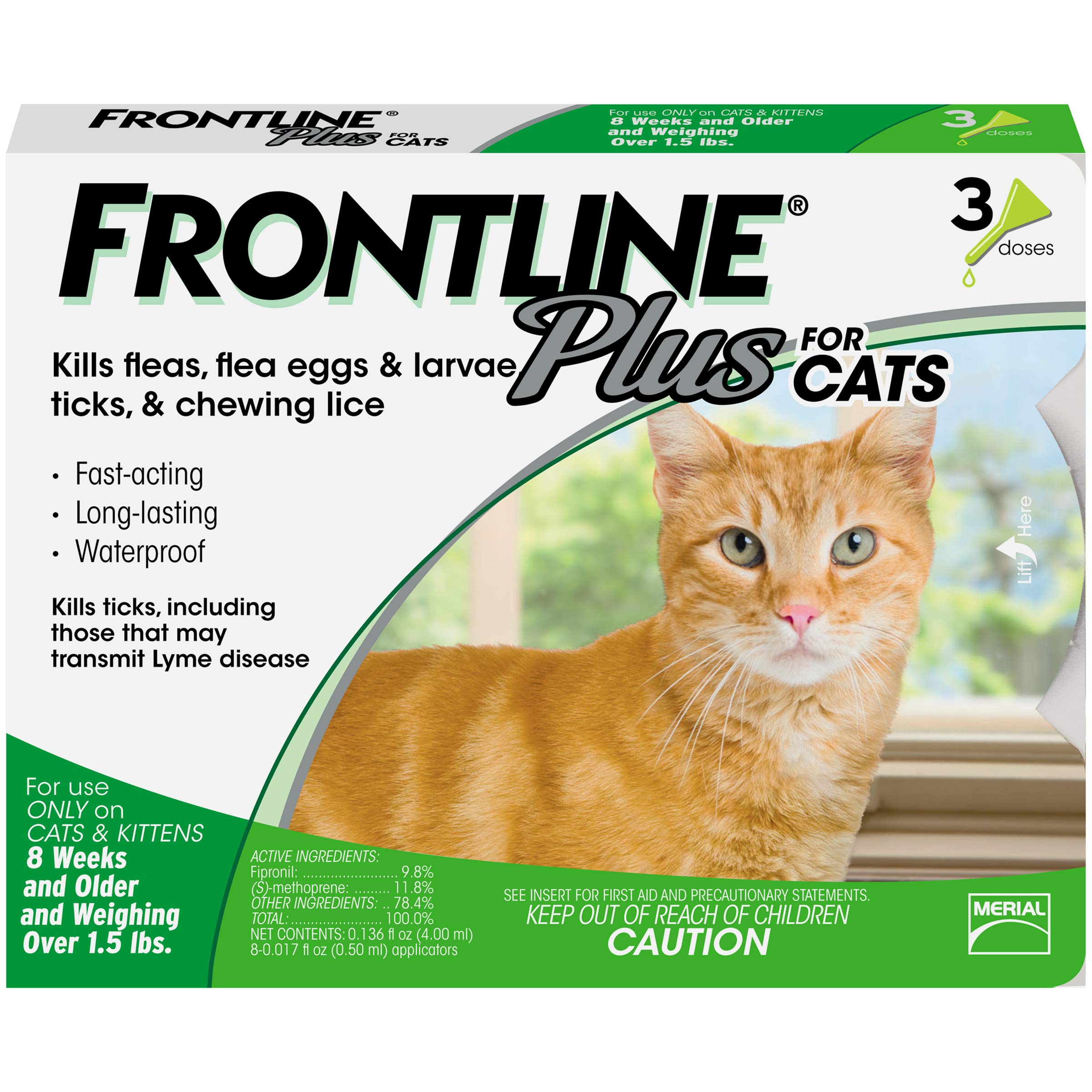 Frontline Plus for Cats and Kittens (1.5 pounds and over) Flea and Tick Treatment, 3 Doses