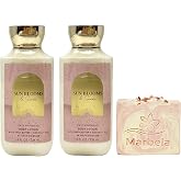 Bath &amp; Body Works Sun Blooms &amp; Suede 2 Pack Daily Nourishing Body Lotion Bundle with a Himalayan Salts Springs Bar Soap - Full Size